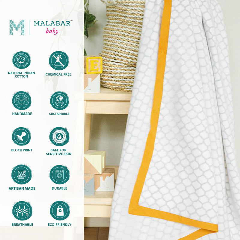 Malabar Baby Block-Printed Dohar Receiving - Erawan