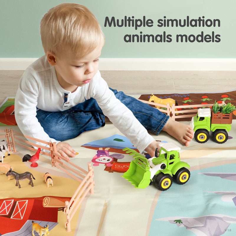 Tumama Kids Farm Educational Mat with Tractor Cars and Animals