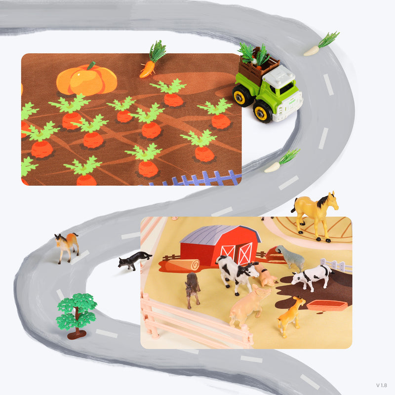 Tumama Kids Farm Educational Mat with Tractor Cars and Animals