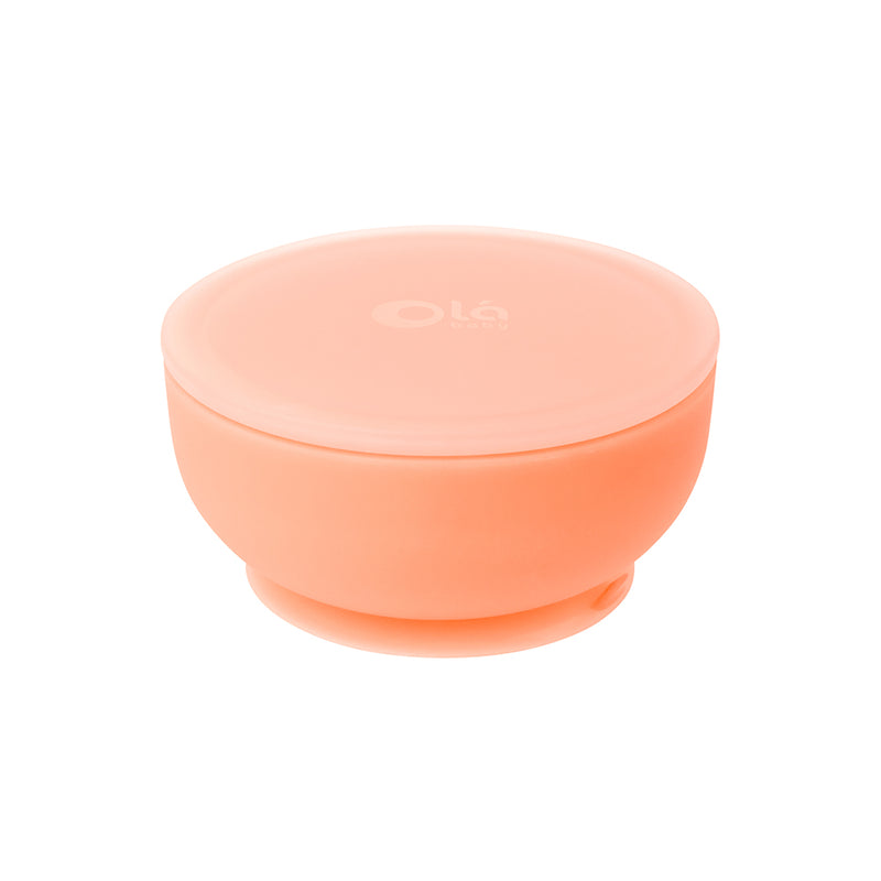 Suction Bowl with Lid Coral