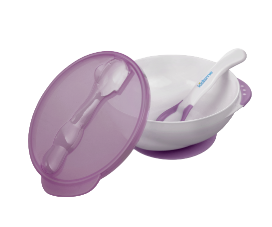 Kidsme Suction Bowl with Ideal Temperature Feeding Spoon Set - Plum