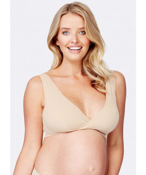 Antibacterial Crossover Sleeping & Nursing Bra with Cups, Nude