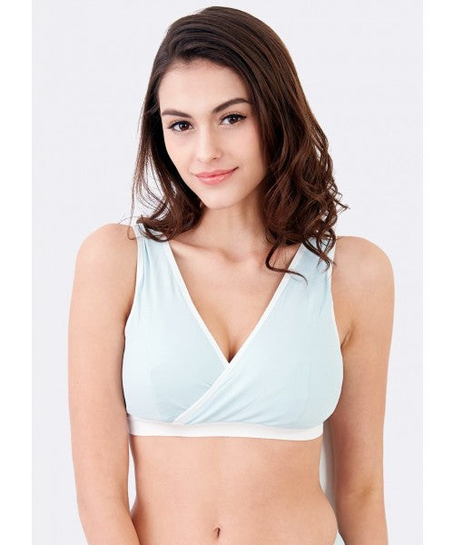 Antibacterial Crossover Sleeping & Nursing Bra with Cups, Blue