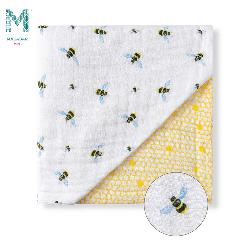 Malabar Baby Organic Muslin Snug Blankets (Reversible)  - Bees
