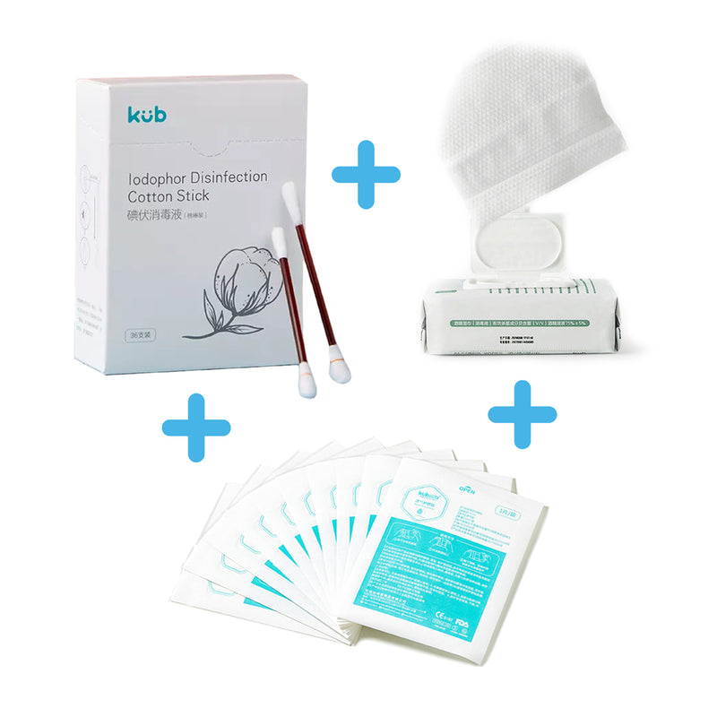 Bundle 4: KUB First Aid Trial Pack: KUB Disinfectant Cottonbuds + KUB Medical Wound Tape Absorbent Paper + KUB Alcohol Wipes