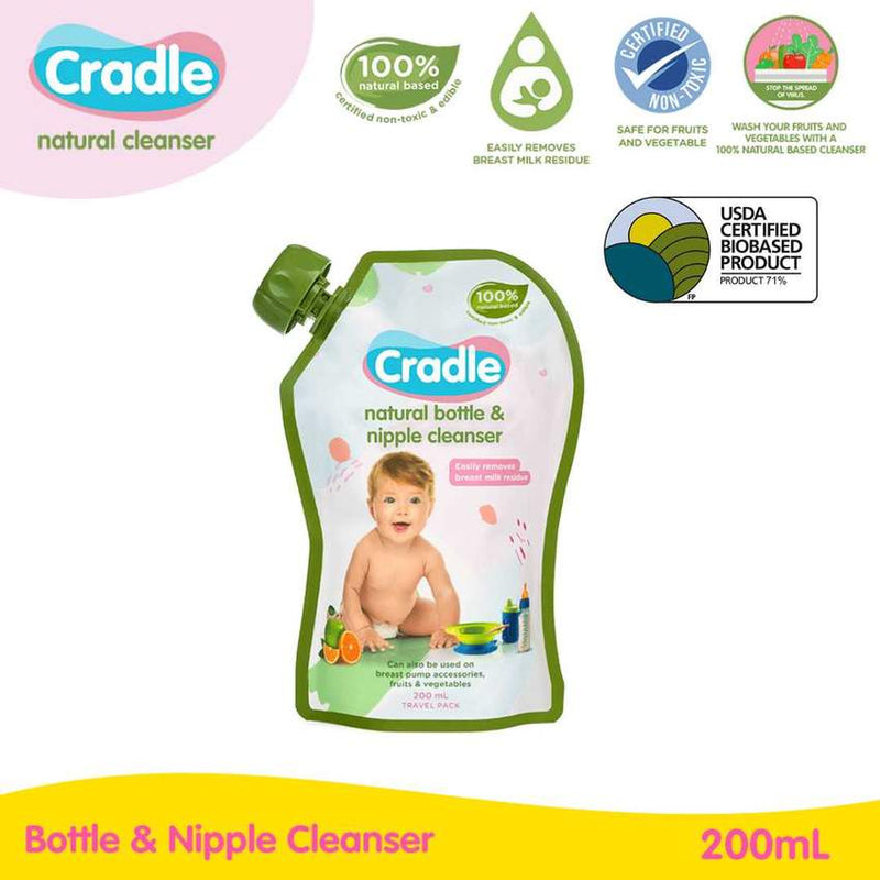 Cradle Natural Bottle & Nipple Cleanser 200mL Travel Pack