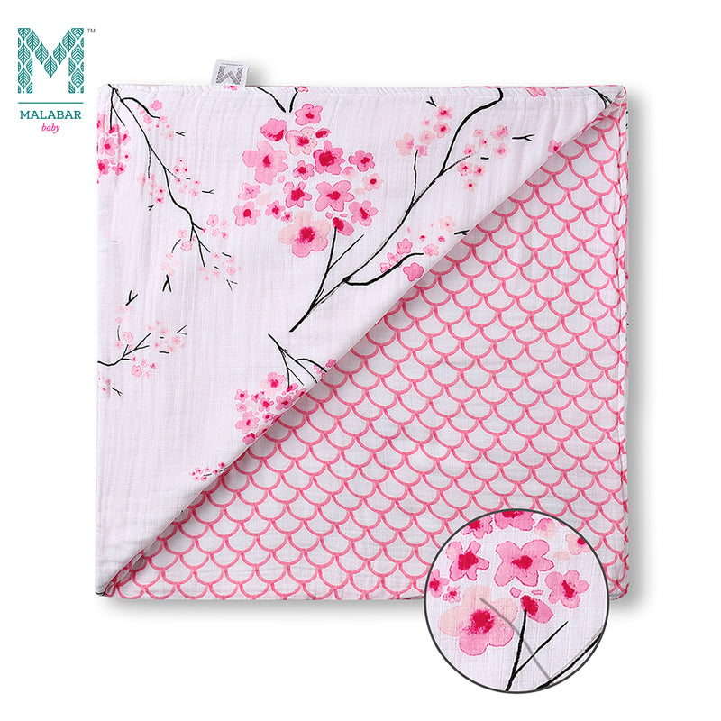 Malabar Baby Organic Muslin Snug Blankets (Reversible)  - Cherry Blossom