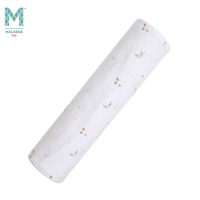 Malabar Baby Organic Muslin Single Swaddle - Pink Star