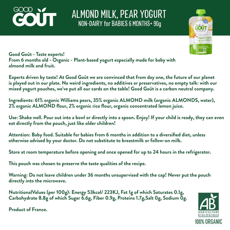Good Goût  - Almond milk and Pear Non-Dairy Yogurt 90g