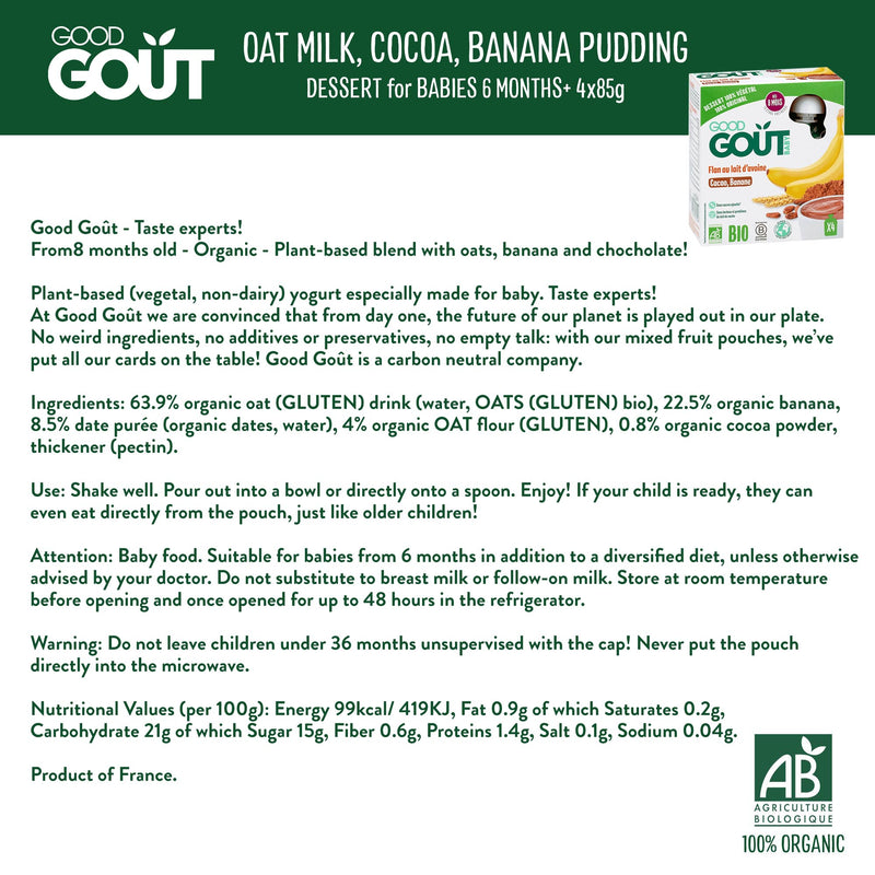 Good Goût  - Oat milk, cocoa and banana pudding 4x85g (Expiry: March 16, 2022)