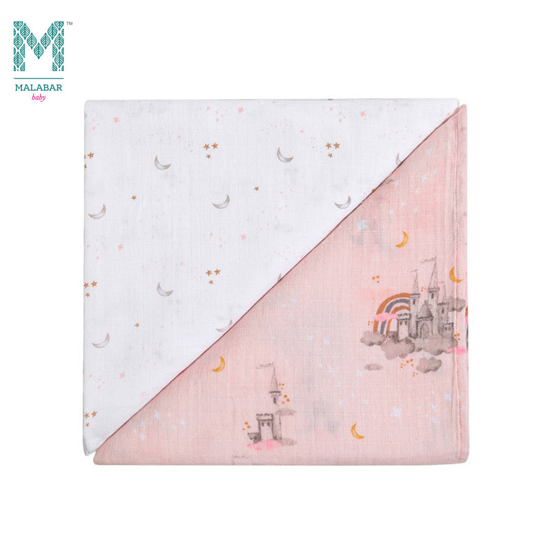 Malabar Baby Organic Muslin Snug Blankets (Reversible) - Fairytale Pink Castle Pink Star