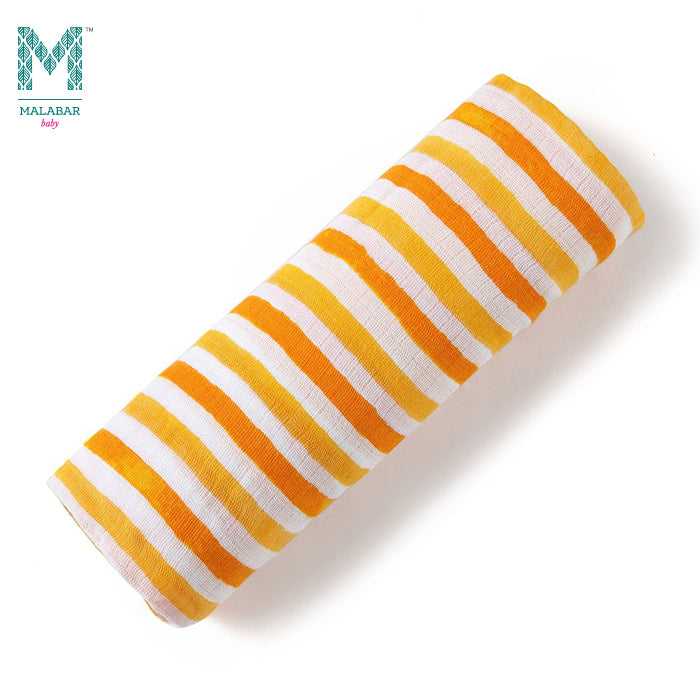 Malabar Baby Organic Muslin Single Swaddle - Orange Stripe