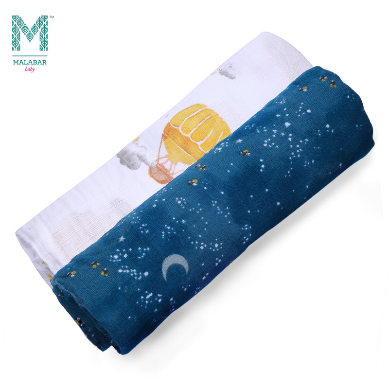 Malabar Baby Organic Muslin Two Pack Swaddle - Fly Me to the Moon