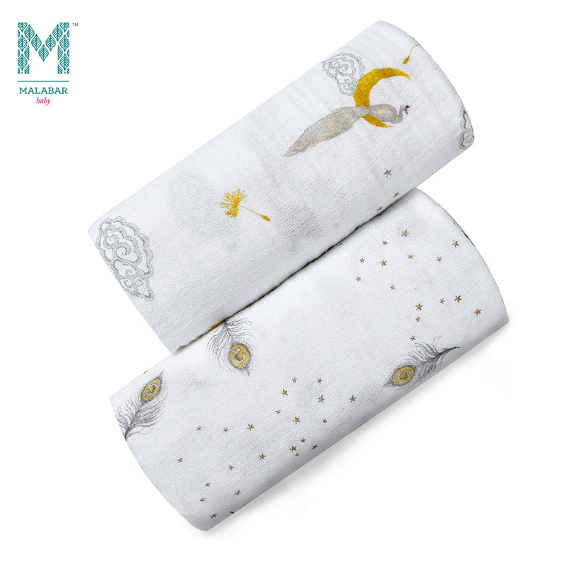 Malabar Baby Organic Muslin Two Pack Swaddle - Sweet Dreams