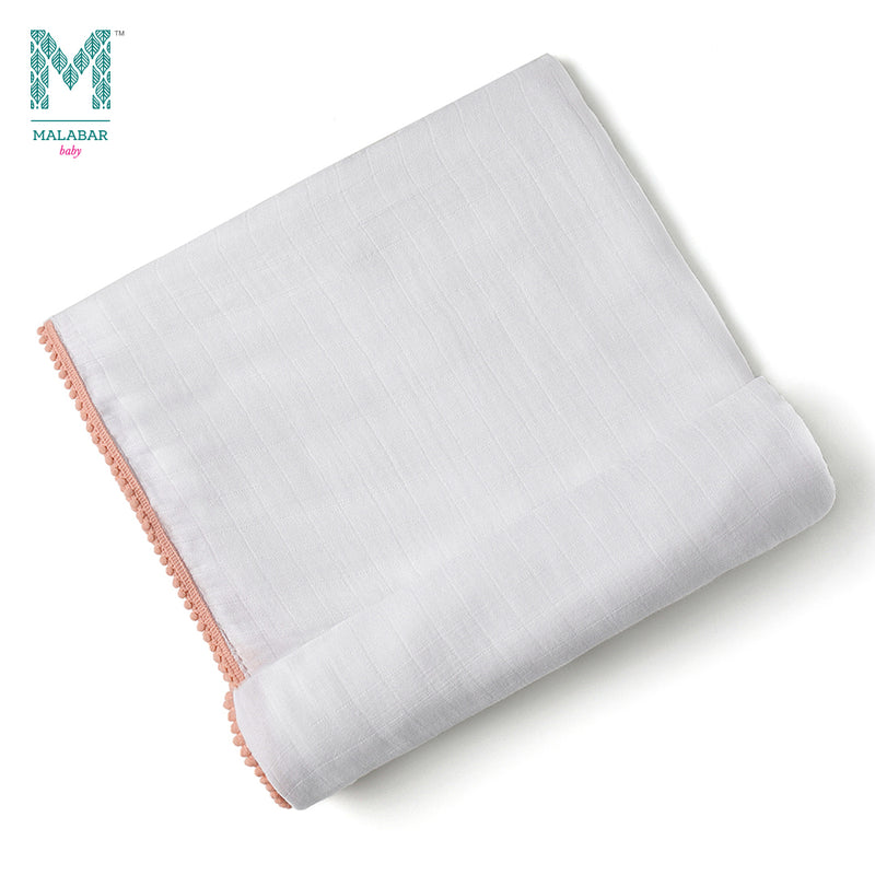 Malabar Baby Bamboo Pom Pom Swaddle - Peach