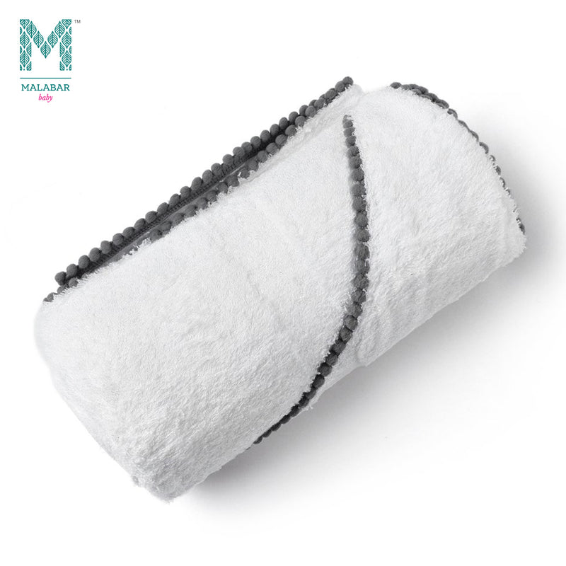 Malabar Baby Bamboo Pom Pom Hooded Towel  - Grey