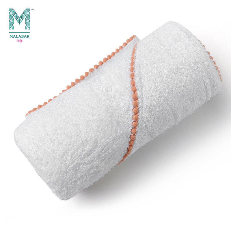 Malabar Baby Bamboo Pom Pom Hooded Towel  - Peach