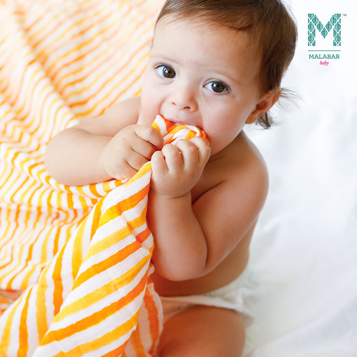 Malabar Baby Organic Muslin Single Swaddle - Orange Stripe