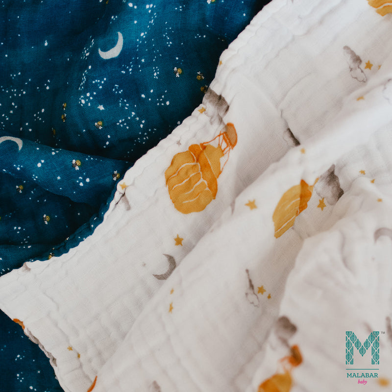 Malabar Baby Organic Muslin Snug Blankets (Reversible)  - Mystical Night