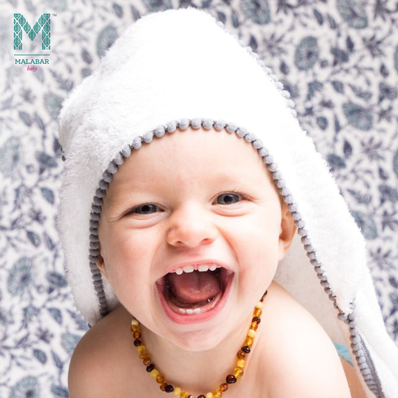 Malabar Baby Bamboo Pom Pom Hooded Towel  - Grey
