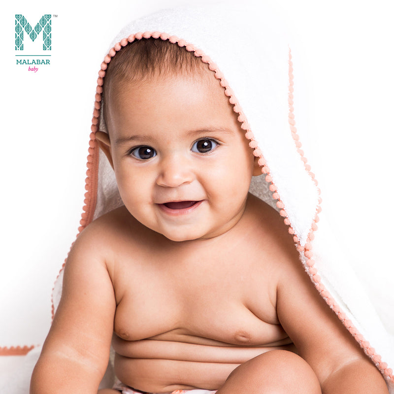 Malabar Baby Bamboo Pom Pom Hooded Towel  - Peach