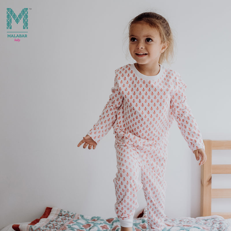 Malabar Baby Organic Knit Pajamas - Pink City 6 to 12 months & 2 to 10 years old with FREE MASK