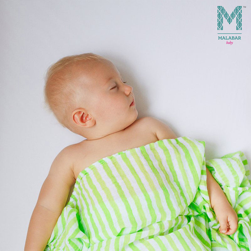 Malabar Baby Organic Muslin Single Swaddle - Lime Stripes