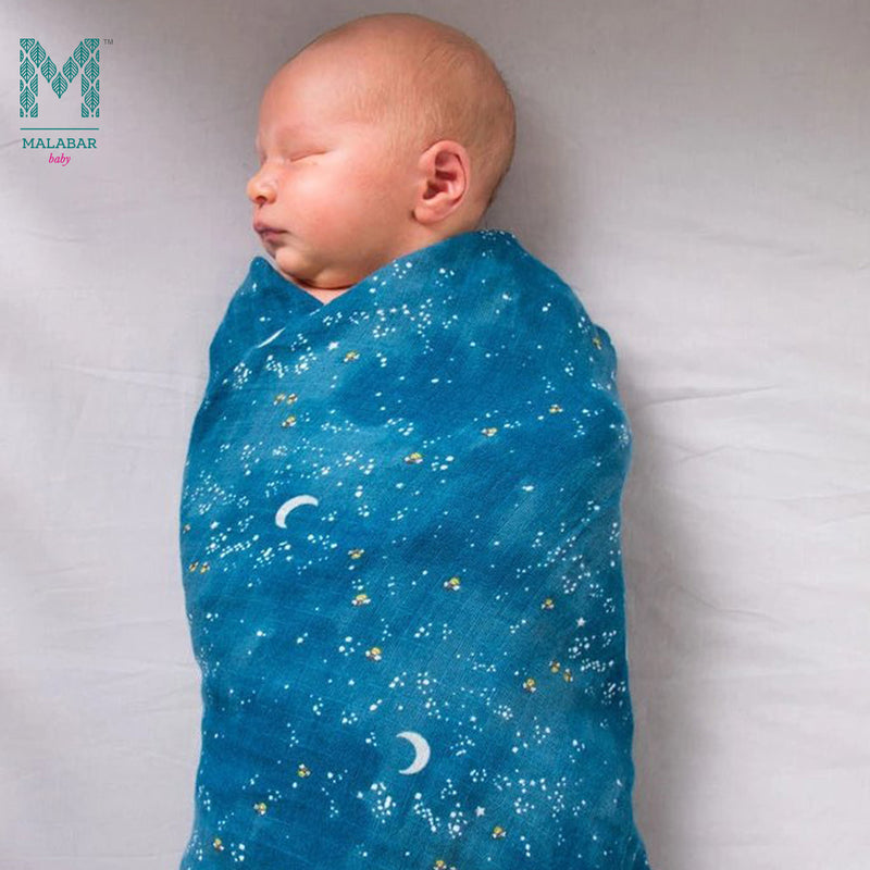Malabar Baby Organic Muslin Single Swaddle - Starry Night