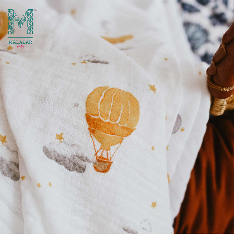 Malabar Baby Organic Muslin Single Swaddle - Hot Air Balloon