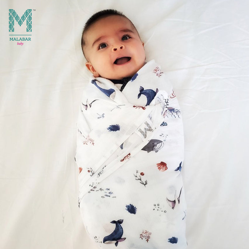 Malabar Baby Organic Muslin Snug Blankets (Reversible)  - Sardinian Summer