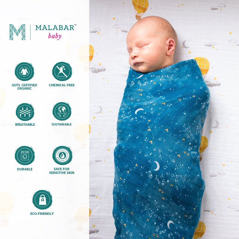 Malabar Baby Organic Muslin Two Pack Swaddle - Fly Me to the Moon