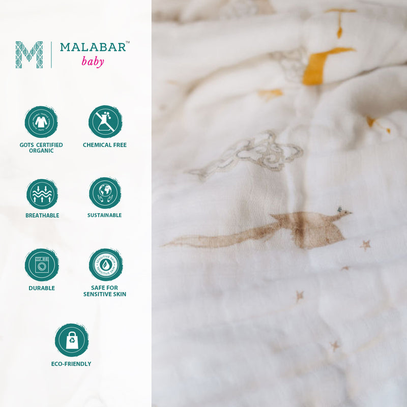 Malabar Baby Organic Muslin Snug Blankets (Reversible)  - Peace on Earth