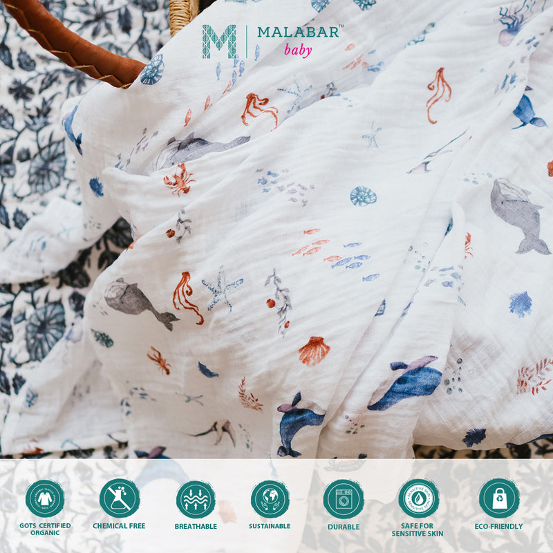 Malabar Baby Organic Muslin Snug Blankets (Reversible)  - Sardinian Summer