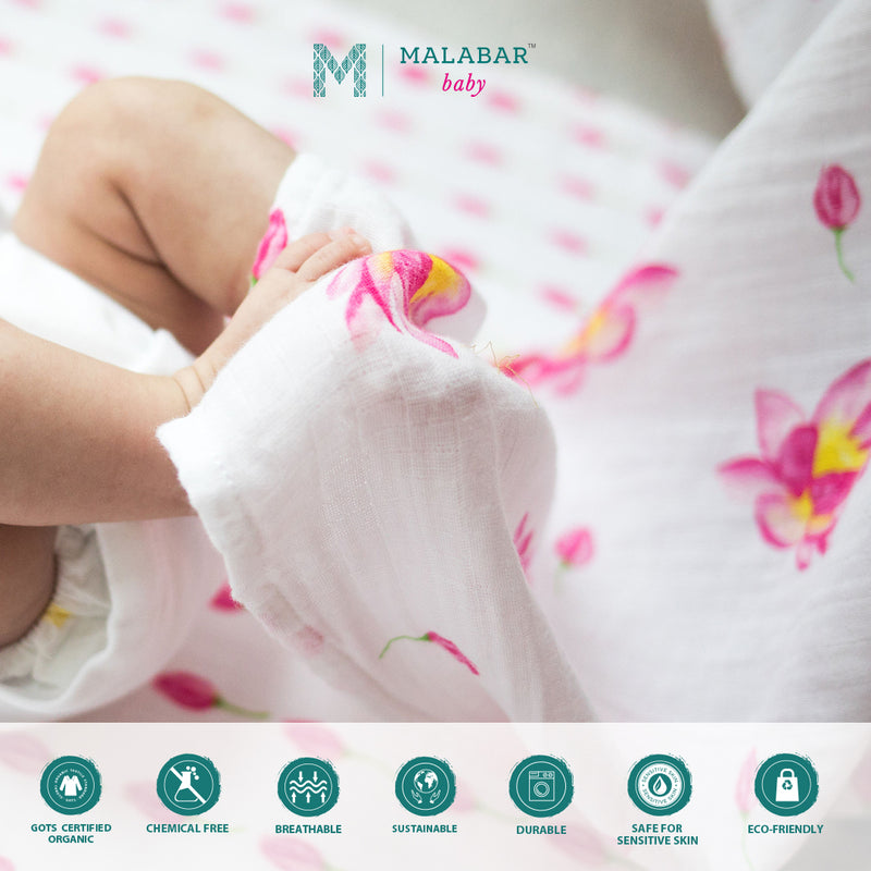 Malabar Baby Organic Muslin Snug Blankets (Reversible)  - Lotus