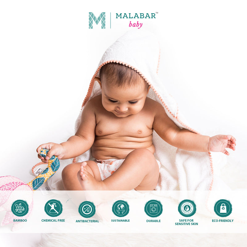 Malabar Baby Bamboo Pom Pom Hooded Towel  - Peach