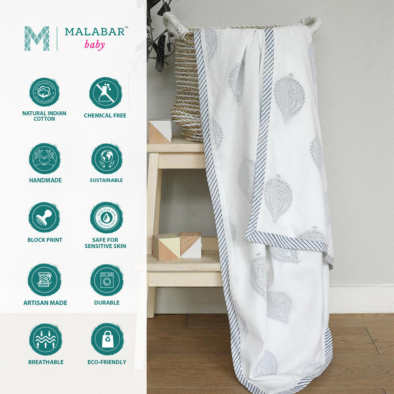 Malabar Baby Block-Printed Dohar Receiving - Fort