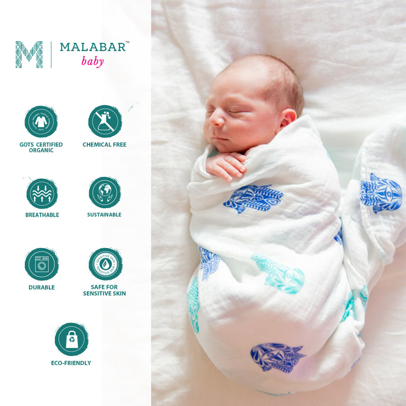 Malabar Baby Ph Organic Muslin Single Swaddle - Hamsa