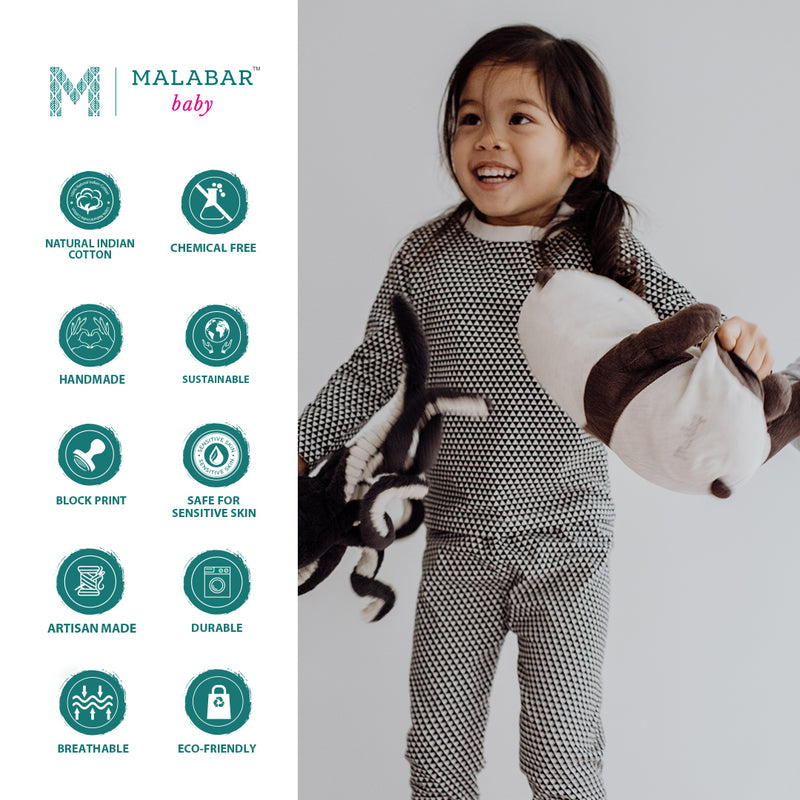 Malabar Baby Organic Knit Pajamas - Greenwich 6 to 12 months & 2 to 10 years old with FREE MASK