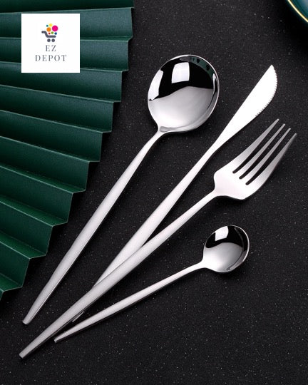 4 pc Dining Utensils / Cutlery Set with Travel Pouch