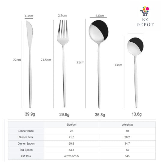 4 pc Dining Utensils / Cutlery Set with Travel Pouch