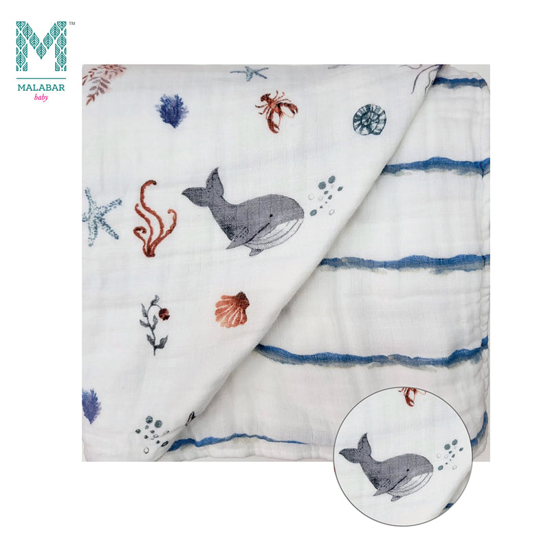 Malabar Baby Organic Muslin Snug Blankets (Reversible)  - Sardinian Summer