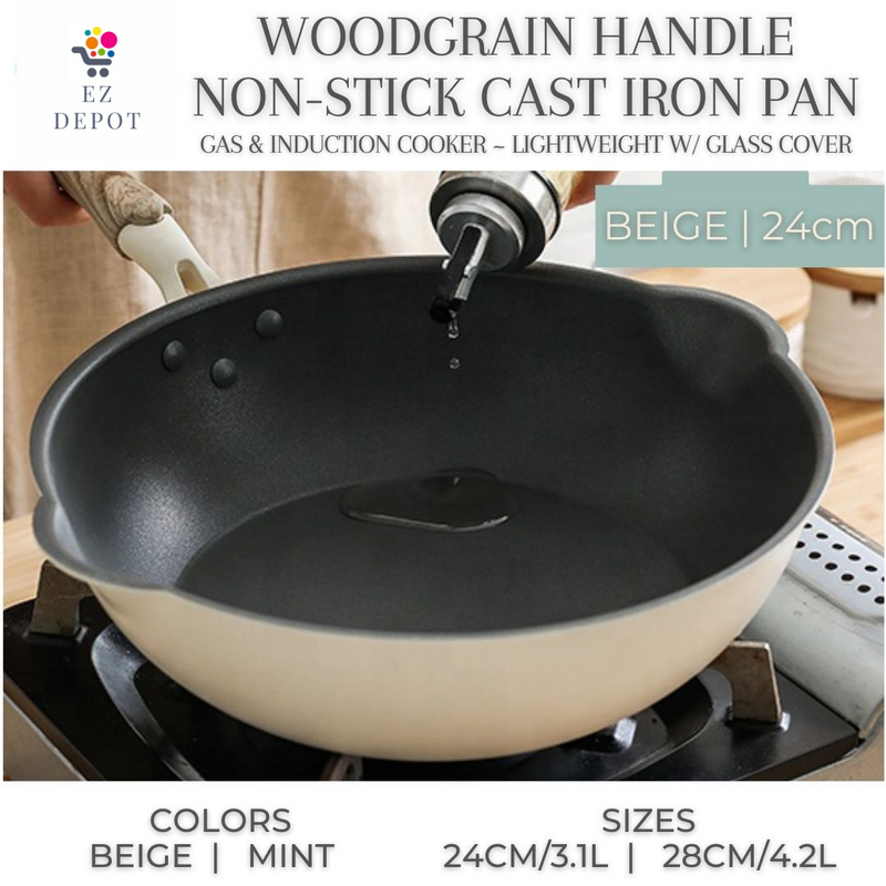 EZ Depot - Wood Grain Non-stick Cast Iron Pan