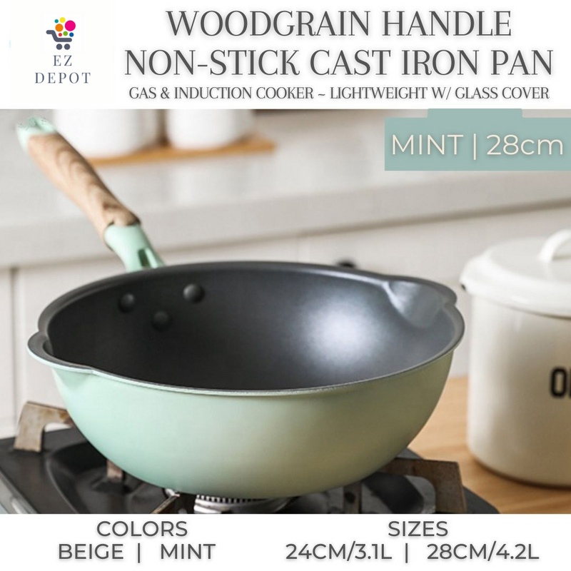 EZ Depot - Wood Grain Non-stick Cast Iron Pan