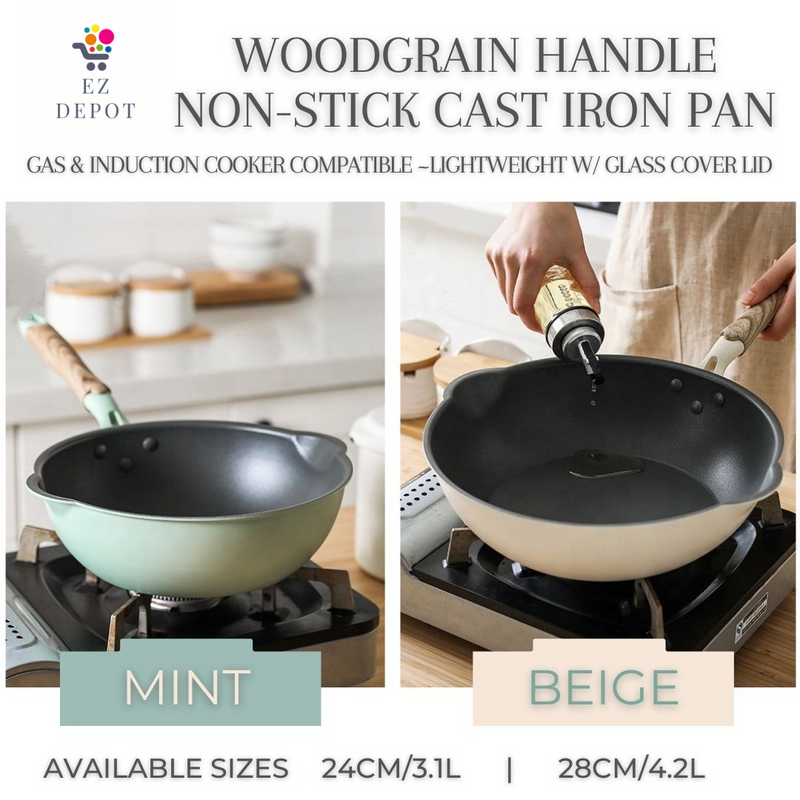 EZ Depot - Wood Grain Non-stick Cast Iron Pan