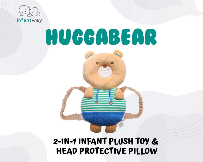 Infantway huggabear 2-in-1 infant plush toy and head protective pillow